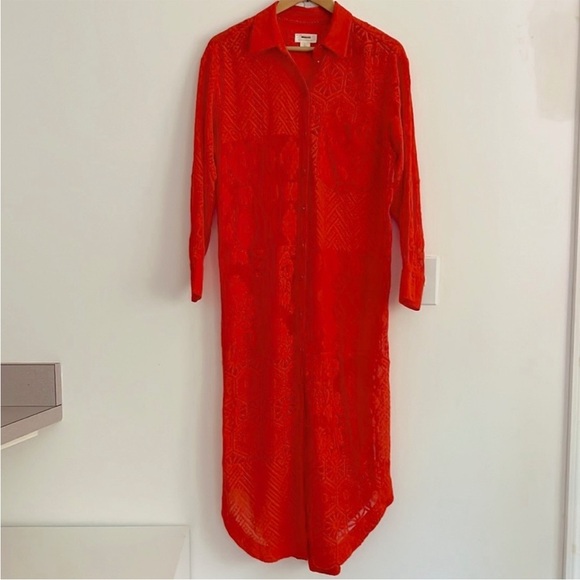 NWOT Anthropologie Maeve Long-Sleeve Collared Shirt Dress Coverup Red - Picture 5 of 16
